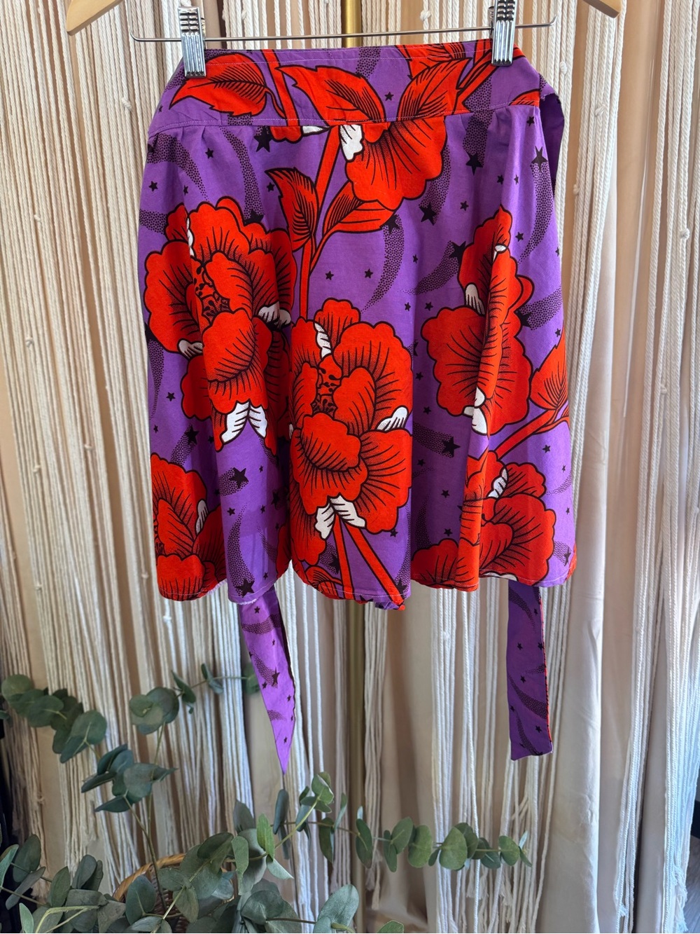Ankara  Floral Shooting Star High Waisted Mini Skirt Purple Red black bow Zipper